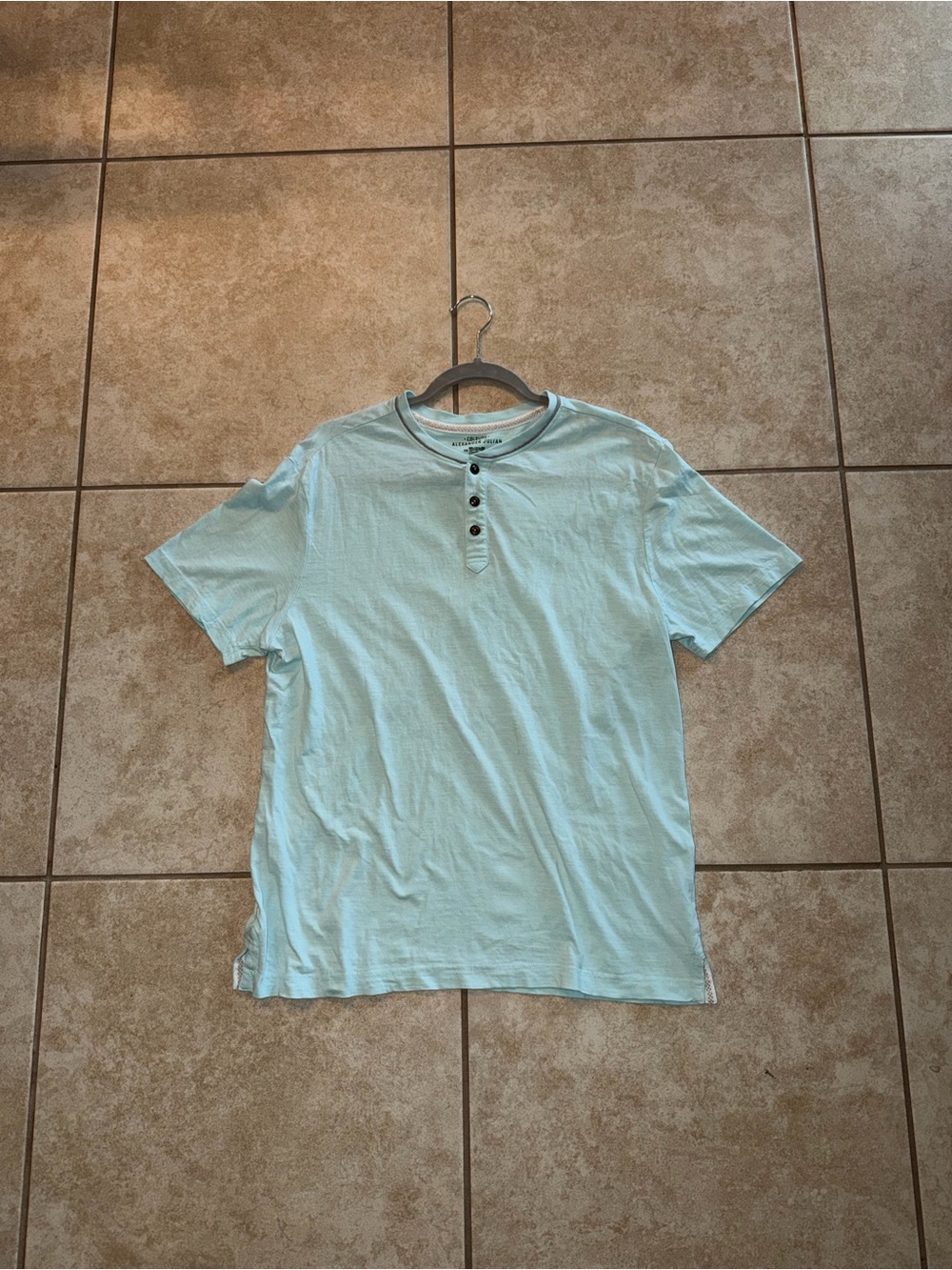 Alexander Julian Vintage Organic Light Blue Short Sleeve Button Dress T Shirt